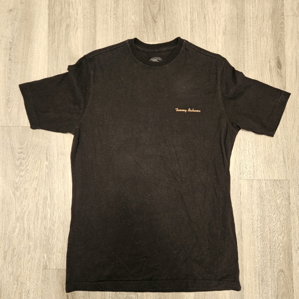 Tommy Bahama Shirt Adult S/P Black Cigar Roll With IT Graphic Short Sleeve